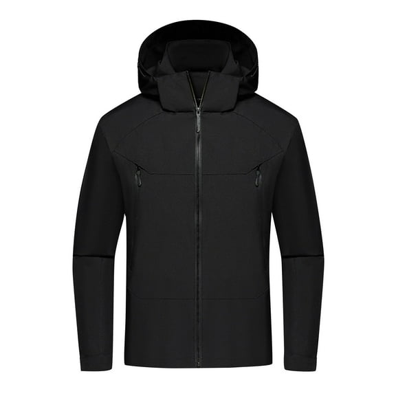 Mens Windbreaker Zip Front Windbreaker Jacket Fashion Casual Solid Color Pockets Zipper Jacket Long Sleeve Hooded Casual Outwear Coat Black 3XL