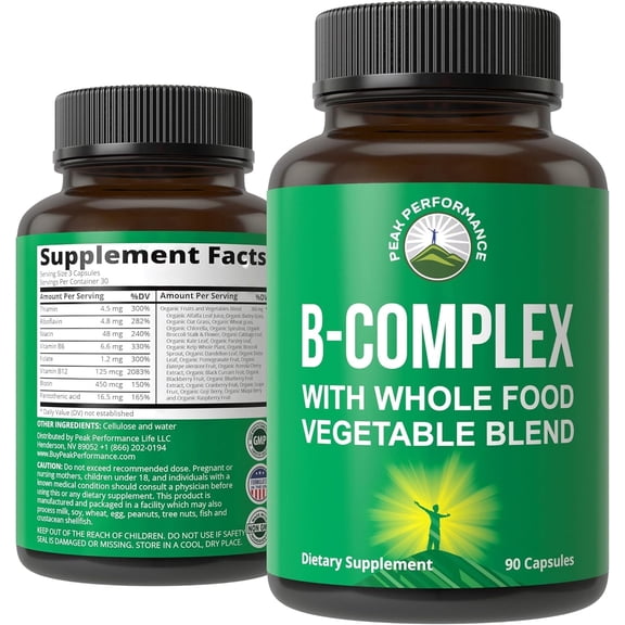 Vitamin B Complex Capsules   Whole Food Blend of 25 Vegetables and Fruits for Max Absorption.