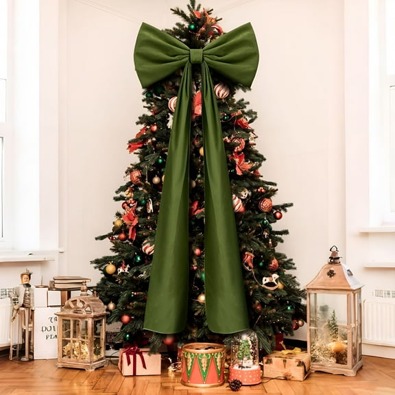 LAMIRO 20 X 71 Inches Christmas Extra Large Velvet Bows Christmas Tree Topper Decor Giant Xmas Tree Toppers Bows for Home Wreath Wall Backdrop Birthday Wedding Party Decorations(Moss Green)