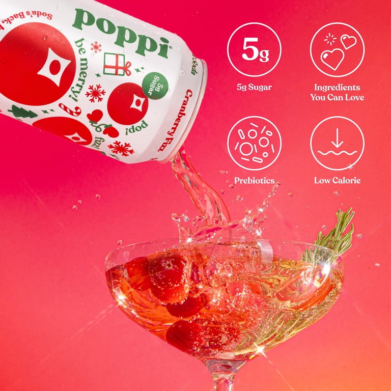 Poppi Cranberry Fizz Prebiotic Soda, 12 fl oz, 4 Pack Cans photo 4