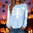 thumbnail image 5 of Enyan Halloween Sweatshirt Spooky Season Long Sleeve Funny Graphic Shirt Fall Tops Halloween Shirt Women Sky Blue,XXL, 5 of 7