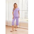 thumbnail image 2 of Ekouaer 2 Pack: Women's Pajamas Set Short Sleeve Sleepwear Capri Pants Pjs Soft Loungewear with Pockets, 2 of 6
