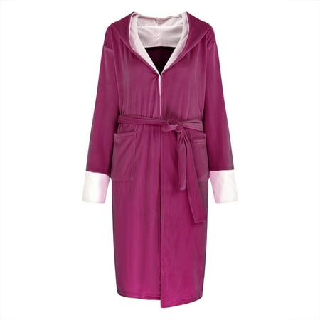 

EINCcm Hooded Nightgowns for Women Unisex Winter Lengthened Plush Shawl Bathrobe Long Sleeve Robe Hooded Nightgowns Hot Pink S