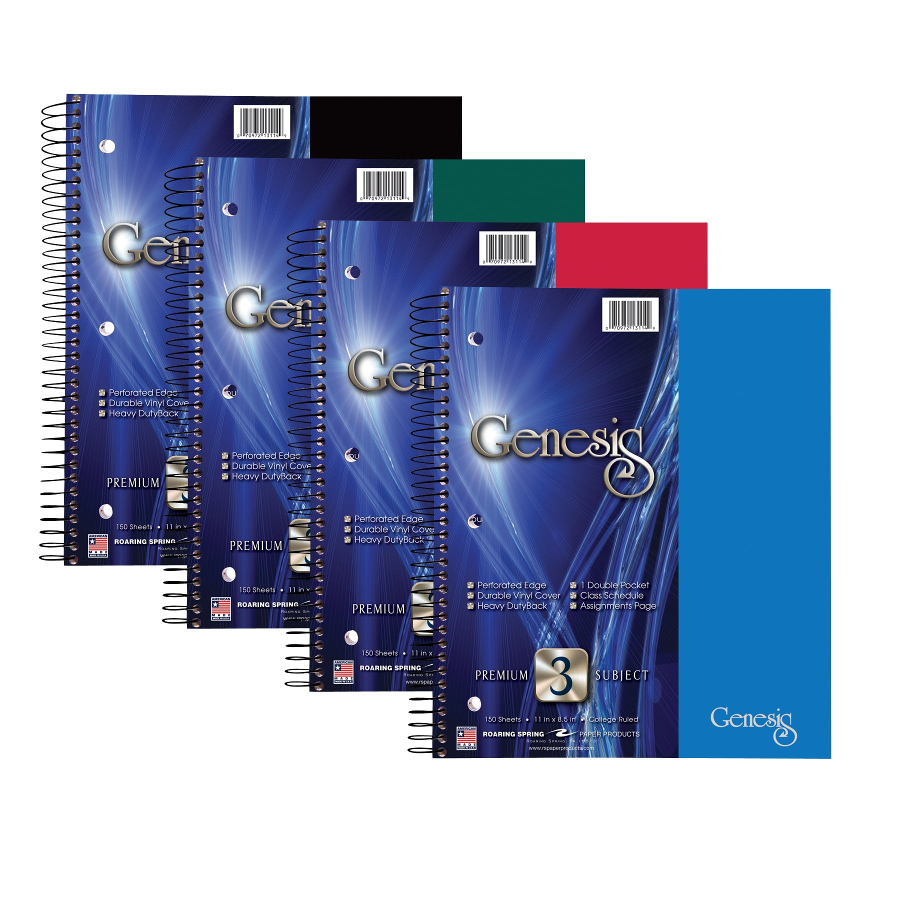 GENESIS WB 3SUB 1PKT 11'x9' COLLEGE RULED W/MRG PERF ASST POLY COV