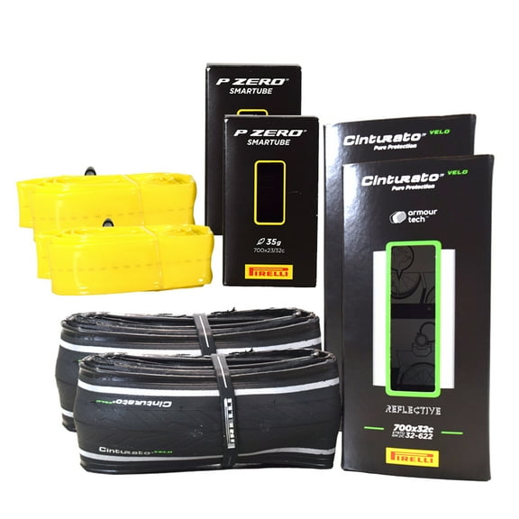 Pirelli Cinturato Velo TLR Refl. 32-622 (700x32c) Tire   SmarTUBE 23/32-622 Presta 60mm - 2 Pack