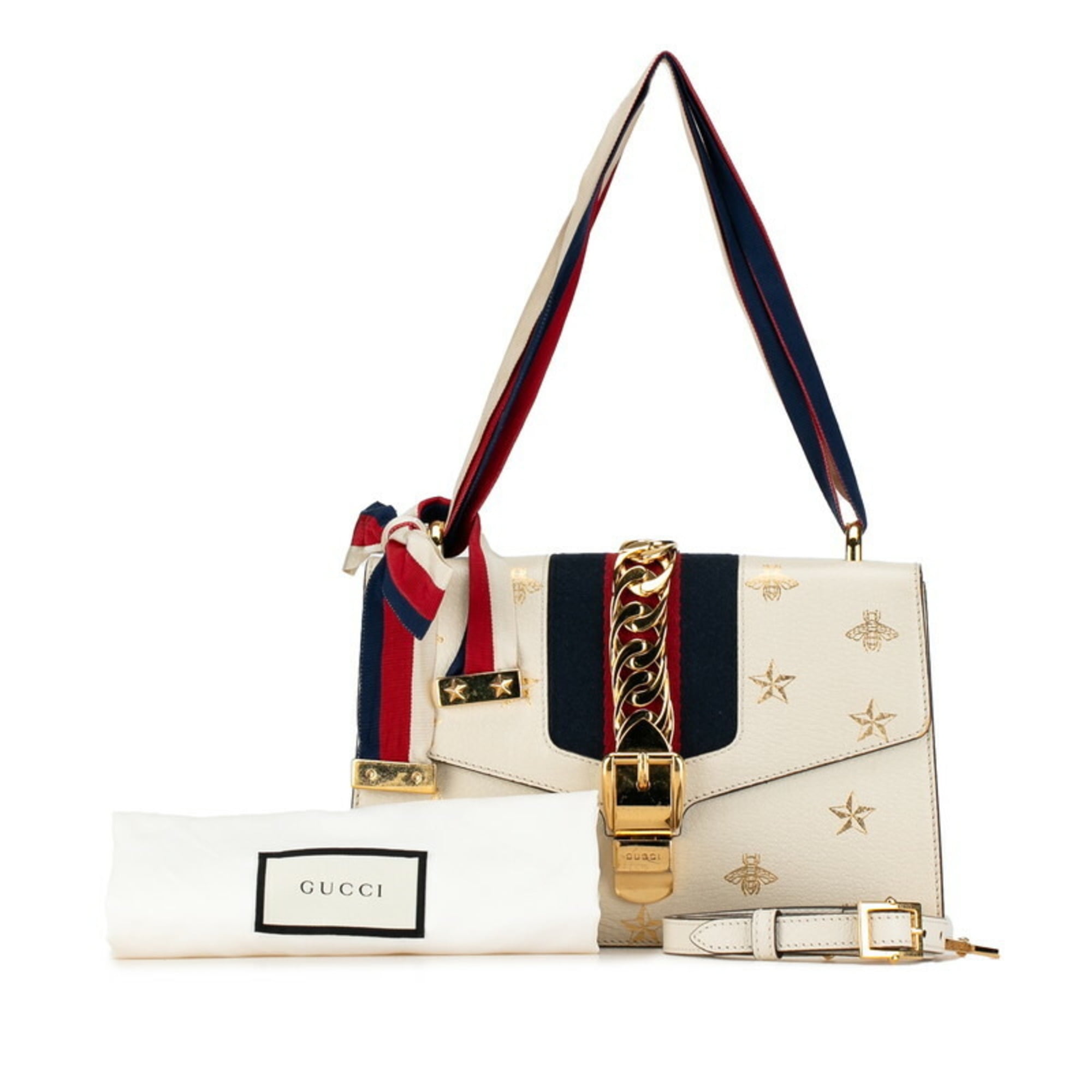 Pre Owned Gucci Sylvie Small Bee Star Sherry Line Handbag Shoulder Bag 524405 White Leather Women s GUCCI Good Walmart