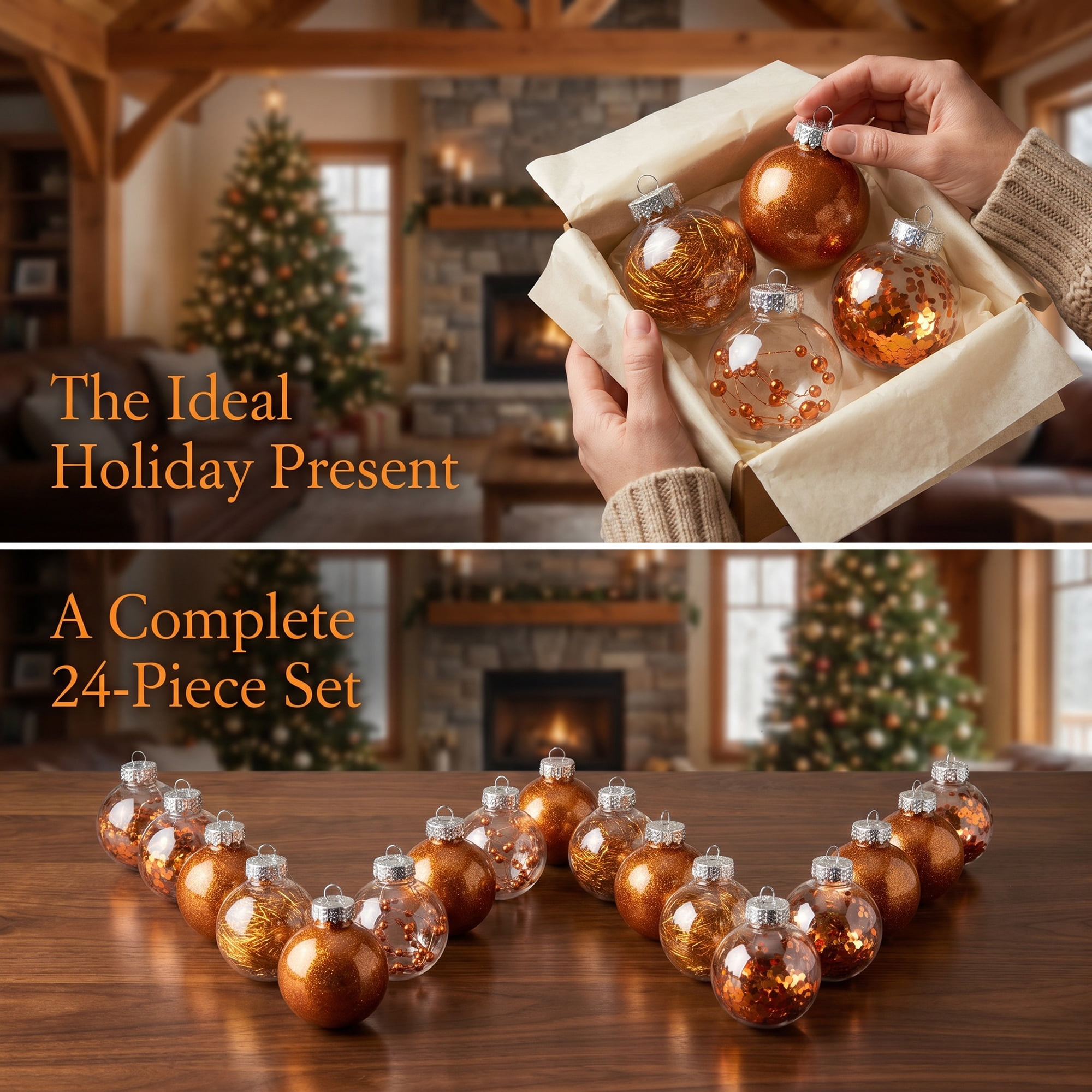 Unique Bargains Christmas Tree Ornaments - 24 Pack Baubles Shatterproof Balls Bronze 2.4"