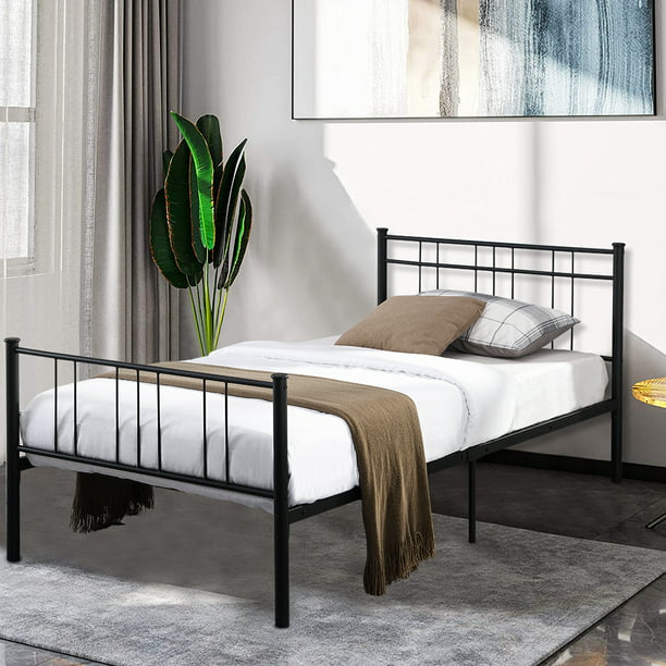 Metal Platform Bed Frame With Headboard, Bed Frame Without Footboard