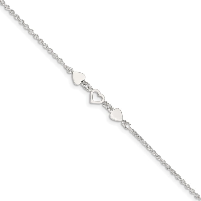 925 Sterling Silver 8 Inch Heart Link Anklet Ankle Bracelet Love