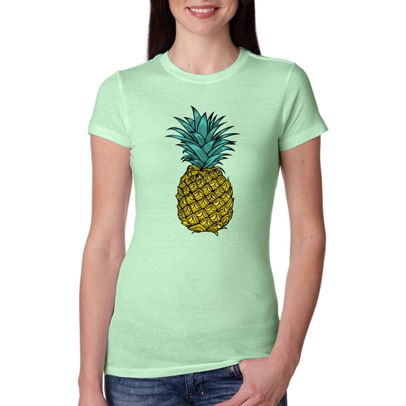 Wild Bobby, Trendy Tropical Pineapple, Fashion, Women Slim Fit Junior Tee, Mint, Small