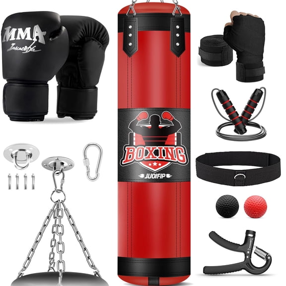Set de Saco de Boxeo JUOIFIP Oxford 4 pies con Guantes de Boxeo 350 ml Rojo