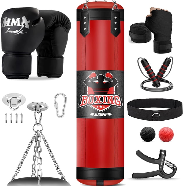 Set de Saco de Boxeo JUOIFIP Oxford 4 pies con Guantes de Boxeo 350 ml Rojo