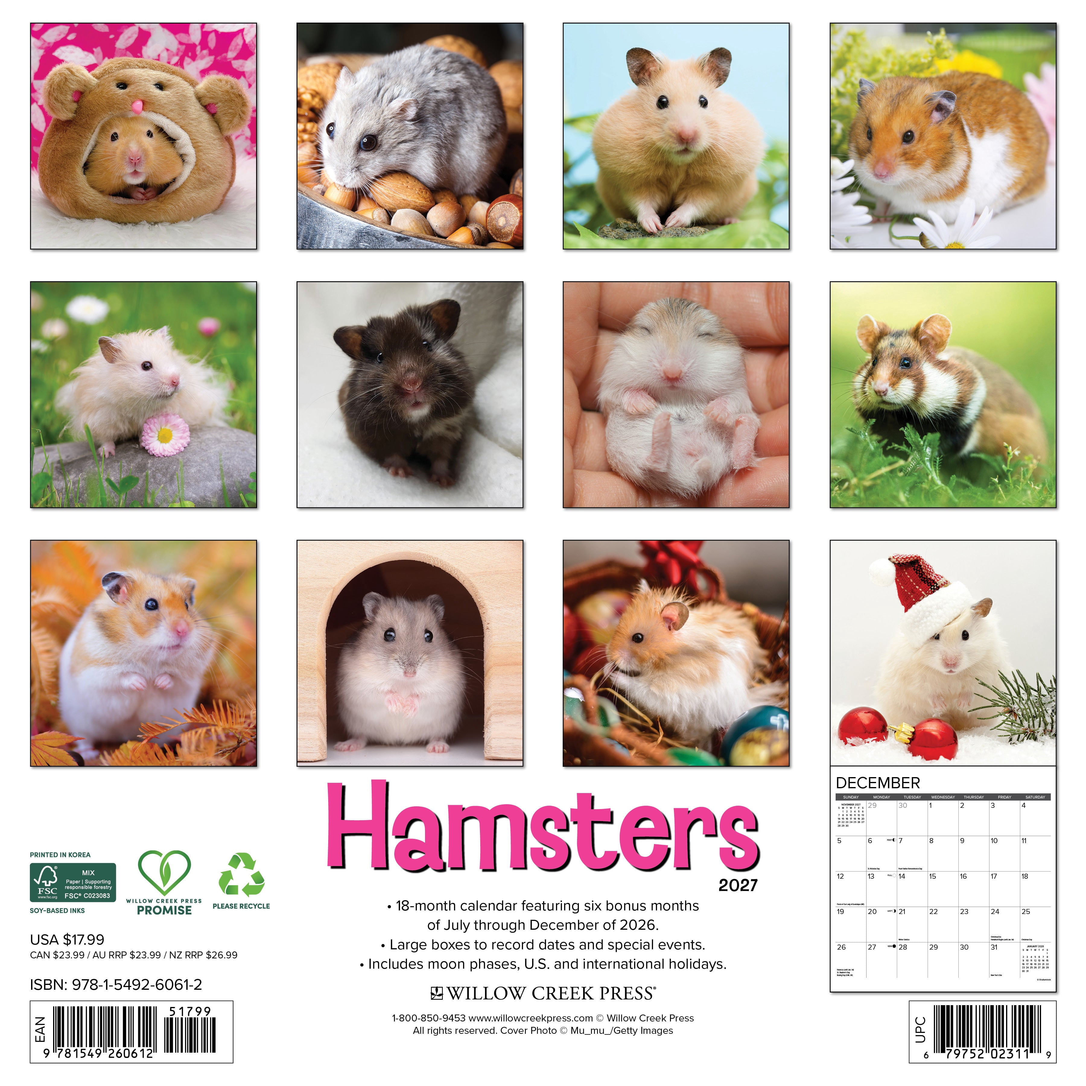 Willow Creek Press, Hamsters 2027 Wall Calendar