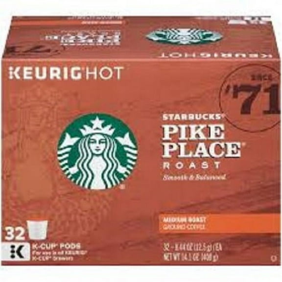 Starbucks Ground Coffee Medium Roast Pike Place Roast 32 K-Cups (Pack of 2)