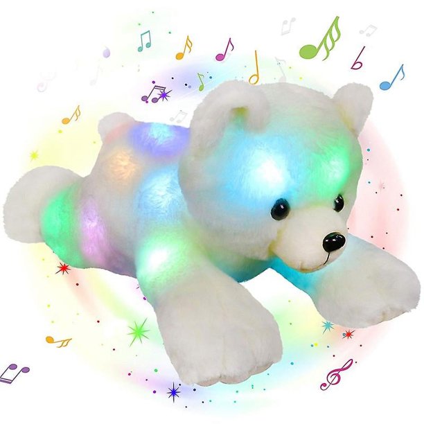 Music Muñeco de oso blanco de 37cm, juguete de peluche luminoso, decoración para habitación de niños, regalo de Pascua