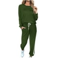 thumbnail image 2 of Fashion Two Piece Sets for Women Two-piece Sets Solid Long Sleeve Round Neck Tops Shirt And Drawstring Long Pants Suit Presents for Womens, 2 of 6