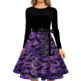 thumbnail image 4 of Halloween Dresses for Women Spider Skeleton Crew Neck Hepburn 1950s Classic Dress Long Sleeve Cocktail Casual Funny Dresses with Belt L, 4 of 5