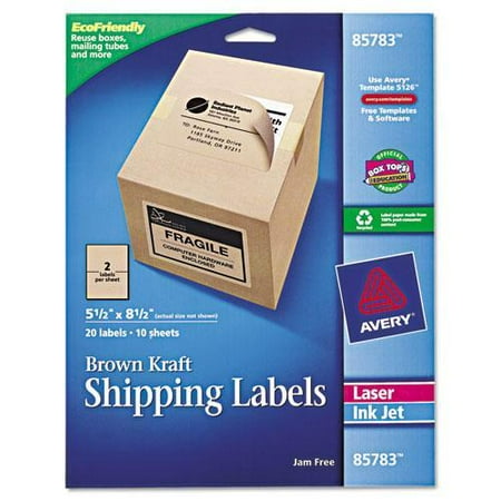 Avery 85783 Brown Kraft Shipping Labels, 5 1/2 x 8 1/2, 20/Pack