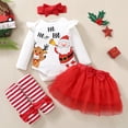 thumbnail image 3 of OSOLU Children Girls Clothing Sets Infant Chiristmas Letters Prints Flare Long Sleeve Romper Skirt Hairband Socks Outfit Elegant Chic Sets, 3 of 8