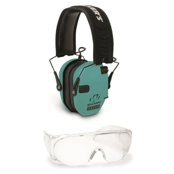 Walker's Razor Slim Electronic Shooting Range Earmuffs (Teal) & OTG Glasses Kit
