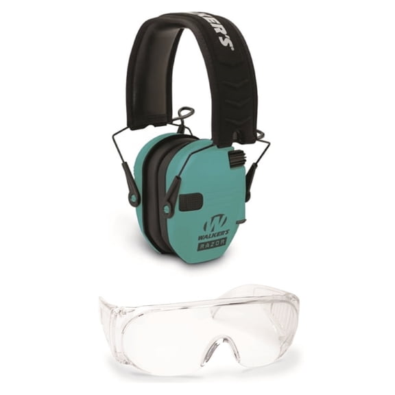 Walker's Razor Slim Electronic Shooting Range Earmuffs (Teal) & OTG Glasses Kit