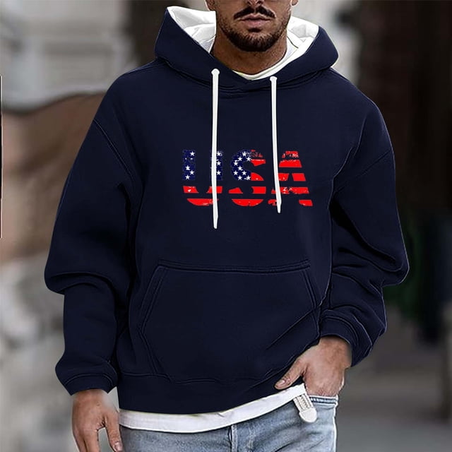 Sudadera con capucha para hombre, informal, a la moda, con estampado, con cordón, de manga larga, de poliéster