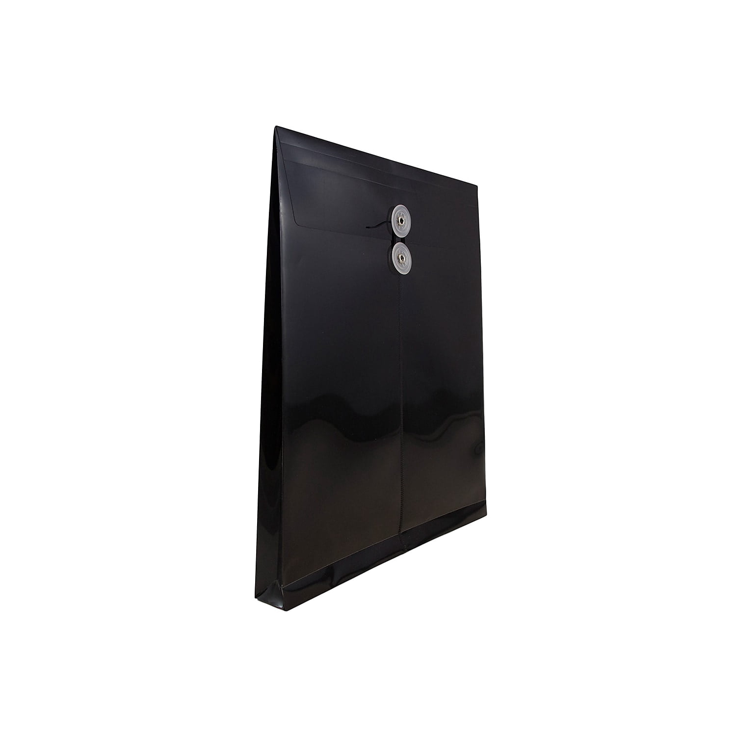 JAM Paper Plastic Envelopes with Button & String Tie Closure, Letter Open End, 9 3/4" x 11 3/4", Black, 108/pack