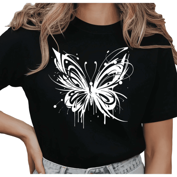 UNISHE Women's Abstract Graffiti Butterfly Graphic Short Sleeve T-Shirt Comfortable Cotton Crewneck Top