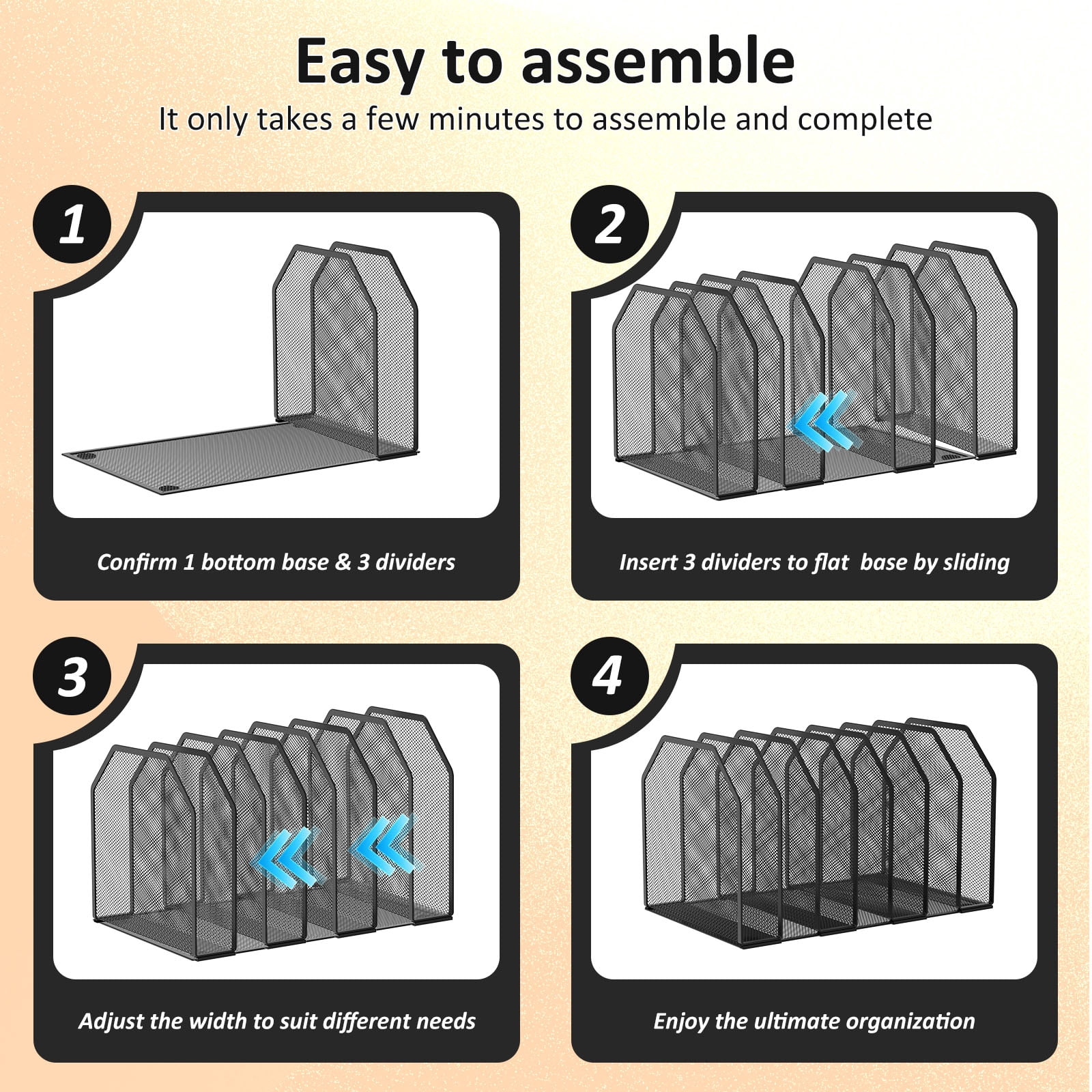 5/7 Section Desk Organizer Sturdy File Folder Holder 9.45*8.43*7.87in Adjustable Metal Rack File Sorter for Home