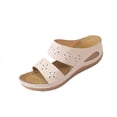thumbnail image 4 of Platform Sandals Women's Sandals Orthopedic Sandals for Women Comfortable Wedge Shoes Slip On Wide Width Sandals for Women Dressy Summer Casual Walking Sandals Arch Support Slides Sandals Beige 8, 4 of 5