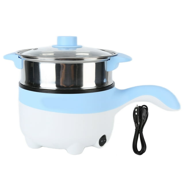 24V 2L Car Electric Cooking Pot Stainless Steel Non Stick Multifunction Cooker with Steamer(Sky Blue )