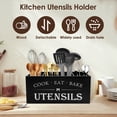 thumbnail image 5 of Tzdxfgl Extra Large Wood Utensil Holder, 4-Compartment Silverware Organizer for Kitchen Countertop, 14.5 x 6.7 x 5.5" Farmhouse Cutlery Caddy with Removable Dividers, Black, 5 of 12