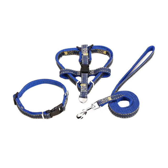 yingyy Dog Leash Harness Adjustable Leash Collar for Set Denim Dog Leash Collar for Small Medium Large Dog Daily Training Walking Running Blue 3pcs XL