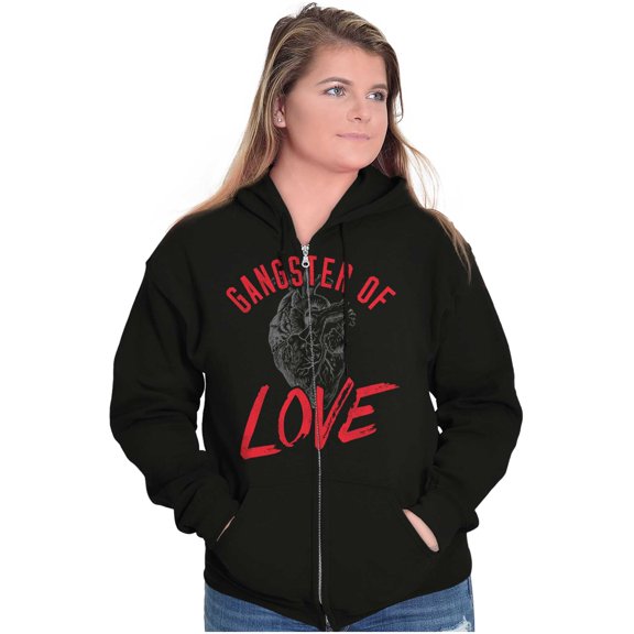 Gangster Of Love Funny Valentines Day Zip Up Hoodie Men's Women's Brisco Brands S