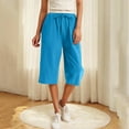 thumbnail image 2 of Jinhomg Flash Sale! Women's Casual Capri Pants Baggy Lounge Drawstring Pants Plus Size Wide Leg Croped Pants with Pockets Sky Blue M, 2 of 6