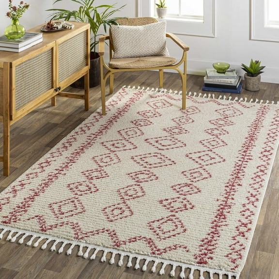 Hauteloom Tinawagan Living Room, Bedroom Area Rug - High Pile - Orange, Multi, White - 5'3" x 7'