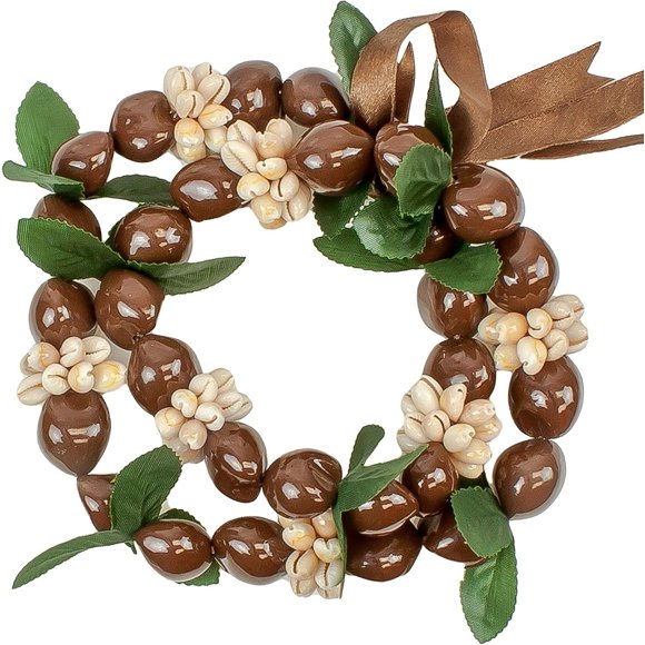 Colliers de Perles de Noix Kukui Hawaiian Leis avec Coquille de Cowrie pour Hommes et Femmes 28 Pouces Ajustables Couleurs Assorties Lei Brun