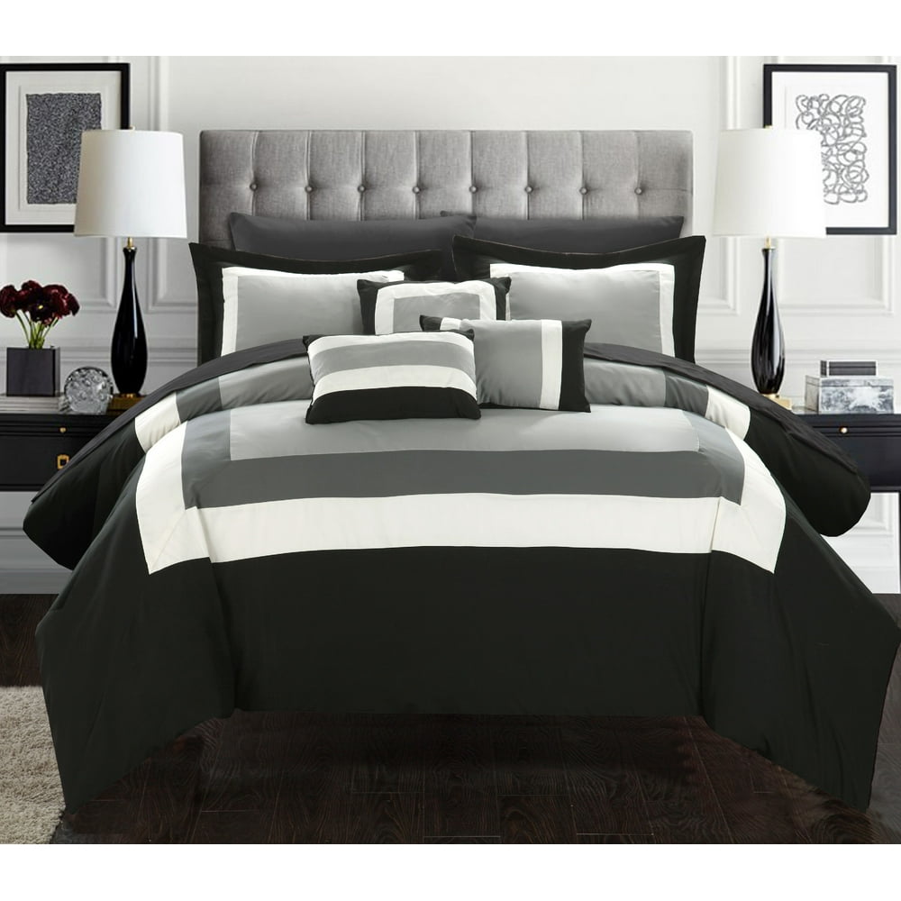 Chic Home 10Piece Luxury Color Block Comforter Bedding Set with Sheet