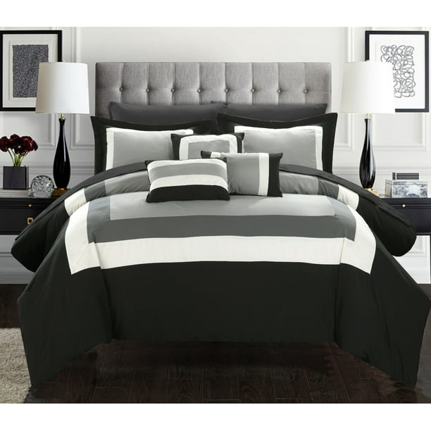 Chic Home 10 Piece Luxury Color Block Comforter Bedding Set with 