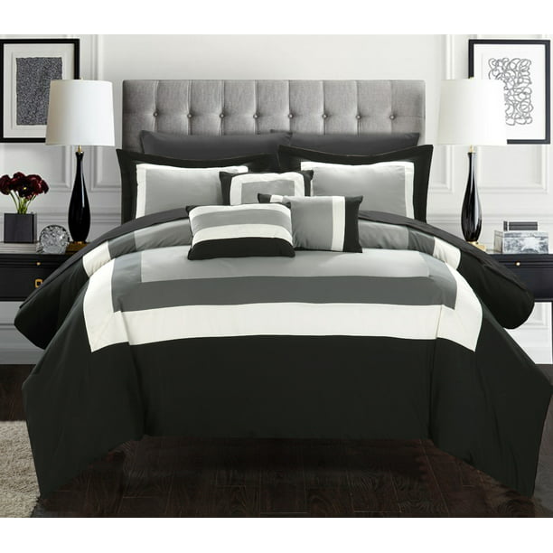Chic Home 10 Piece Luxury Color Block, Bed Comforter Sets Queen Size