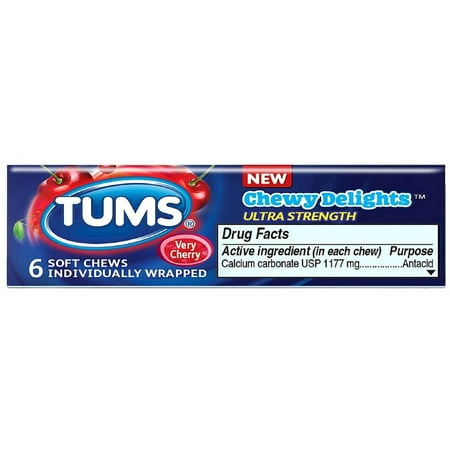 TUMS Chewy Delights Ultra Strength Soft Chews, Very Cherry 6 ea (Pack of 6)