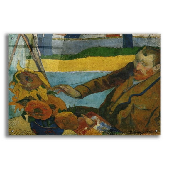 Epic Art 'Vincent Van Gogh Painting Sunflowers' by Paul Gauguin, Acrylic Glass Wall Art, 36"x24"