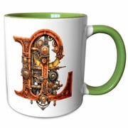 3drose, Steampunk Monogram Initial L, 11oz Two-tone Green Mug
