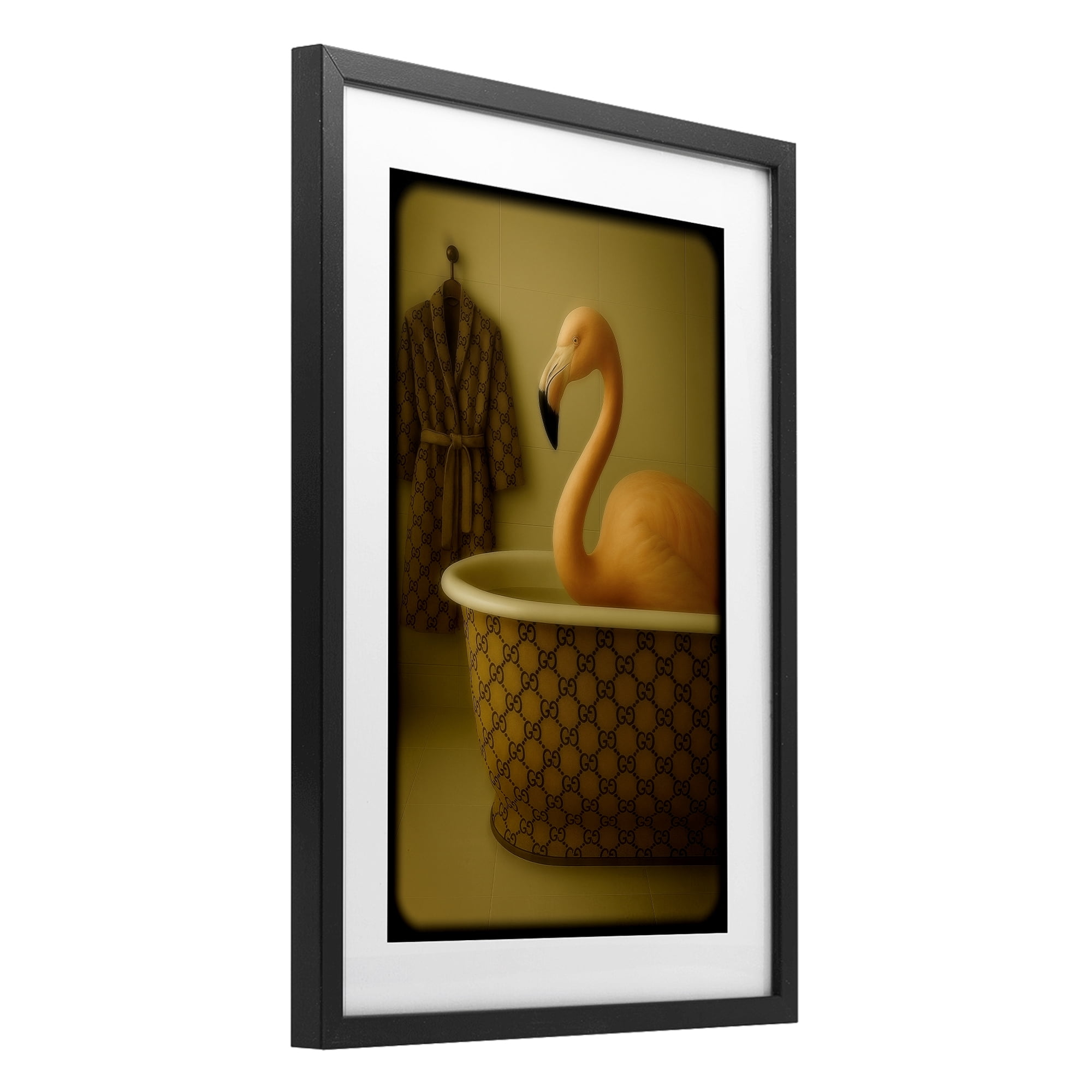 Stupell Industries Couture Flamingo in Luxury Tub Black Framed Print Under Glass, design by Grotto Studios