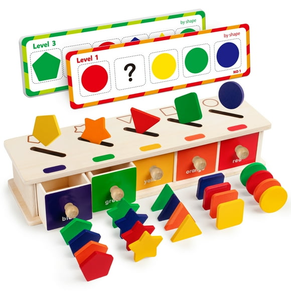 Coogam Jouets Montessori Boîte de Tri des Formes et des Couleurs en Bois Jeu Blocs d'Appariement Géométriques Jouet Éducatif d'Apprentissage Précoce pour Bébés et Tout-Petits de 3 4 5 Ans