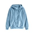thumbnail image 3 of Velvet Sweatshirt for Women Long Sleeve Hooded Drawstring Pullover Tops Fall Winter Casual Oversized Hoodie (M, Light Blue), 3 of 8