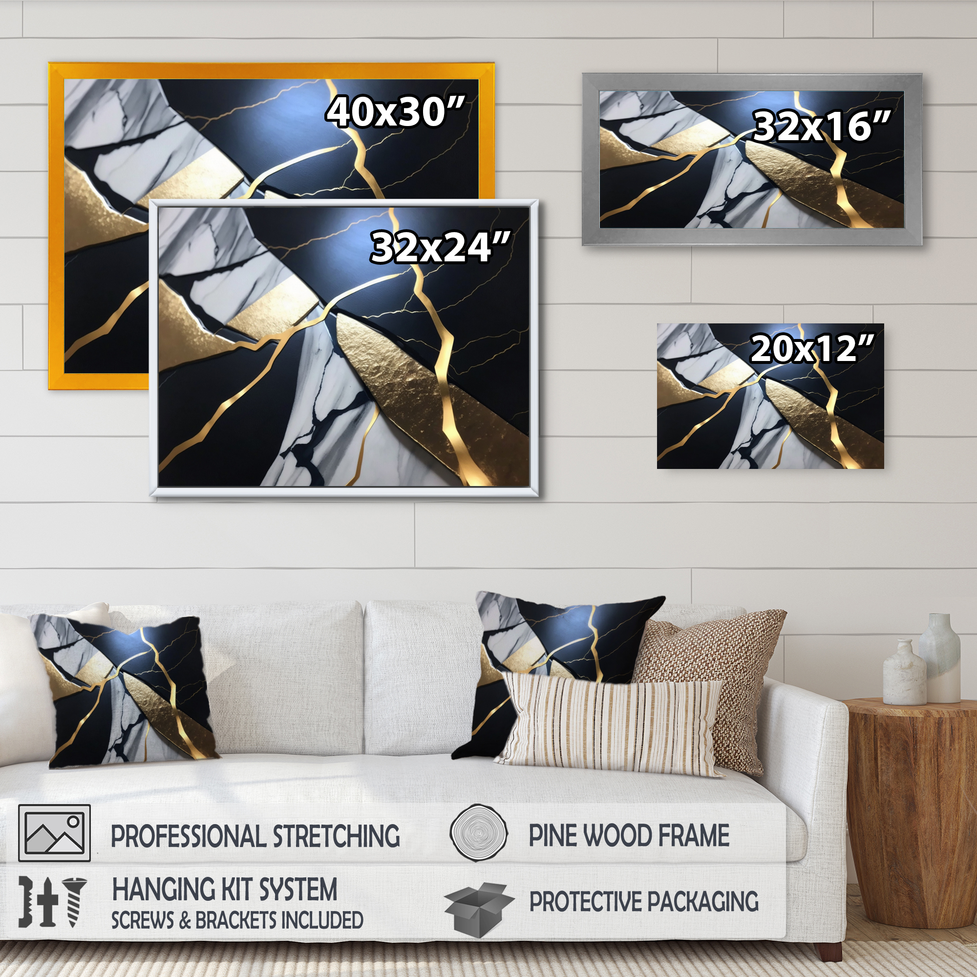 Designart Abstract Geode Gold Marble I Canvas Wall Art