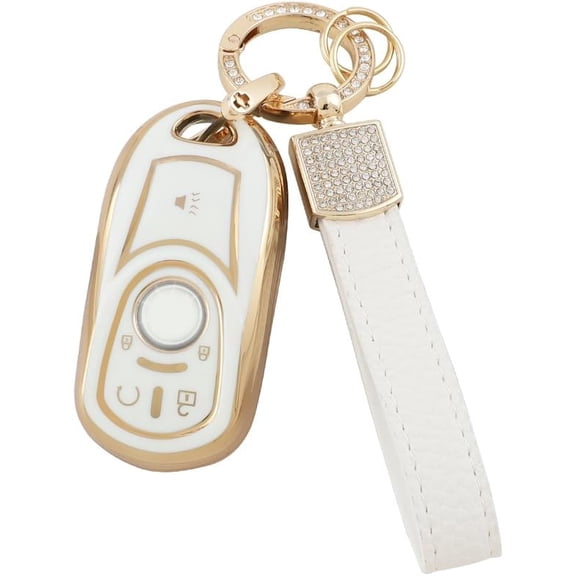 1797 Key Fob Cover fit for Buick Encore Regal Accessories Bling Car Keychain Case Shell Protector 5 Button White Gold TPU Girly Cute