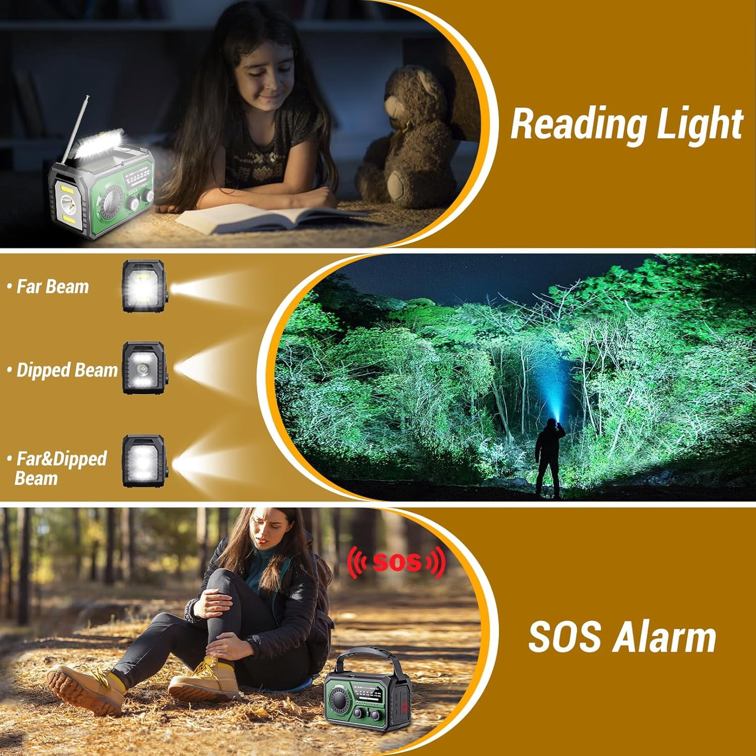 16000mAh Weather Radio, DOMNIU AM/FM/NOAA Weather Alert Radio, Hand Crank/Solar Emergency Radio, Type-C Charging Radios with Reading Lamp, SOS Alarm, Flashlight, Power Bank(Army Green)