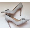 thumbnail image 2 of Schutz Meisho Glam Silver Pointed Toe Glittery Upper Stiletto Heel Pumps Shoes (SILVER, 5.5), 2 of 3